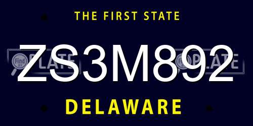 ZS3M892 Delaware License Plate