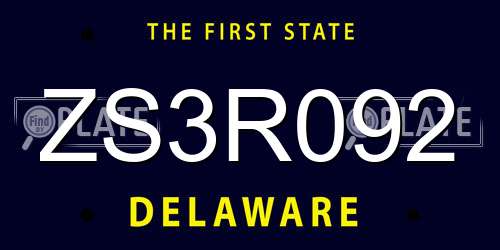 ZS3R092 Delaware License Plate