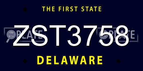 ZST3758 Delaware License Plate