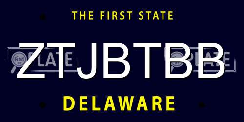 ZTJBTBB Delaware License Plate