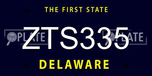 ZTS335 Delaware License Plate