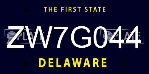 ZW7G044 Delaware License Plate