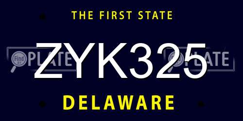 ZYK325 Delaware License Plate