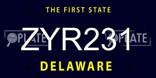 ZYR231 Delaware License Plate