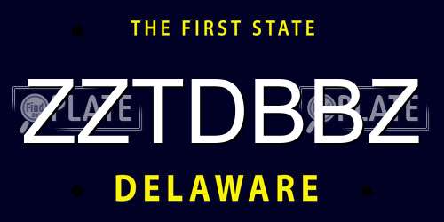 ZZTDBBZ Delaware License Plate