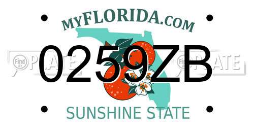 0259ZB Florida License Plate
