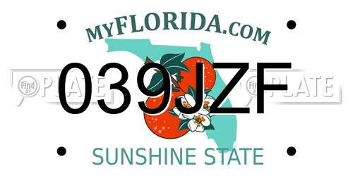 039JZF Florida License Plate