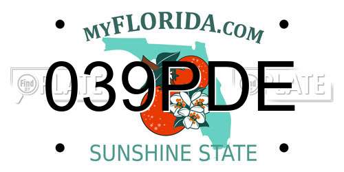 039PDE Florida License Plate