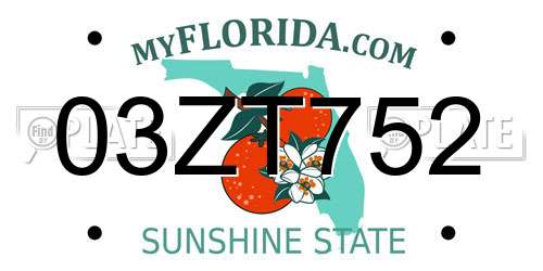 03ZT752 Florida License Plate