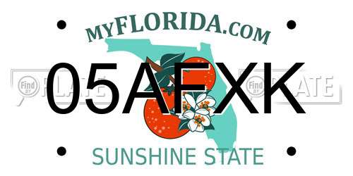 05AFXK Florida License Plate