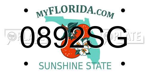 0892SG Florida License Plate