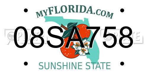 08SA758 Florida License Plate