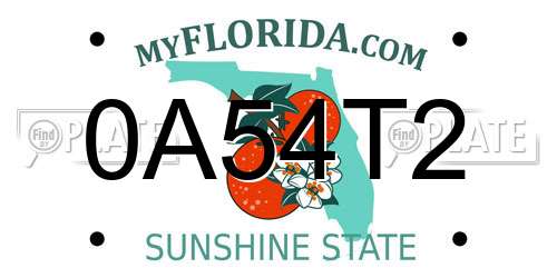 0A54T2 Florida License Plate