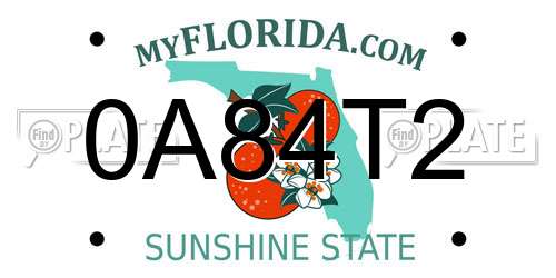0A84T2 Florida License Plate
