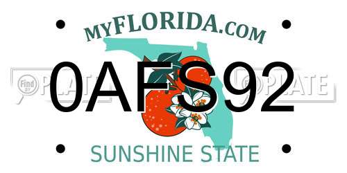 0AFS92 Florida License Plate
