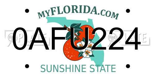 0AFU224 Florida License Plate