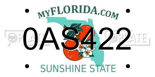 0AS422 Florida License Plate