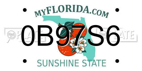 0B97S6 Florida License Plate