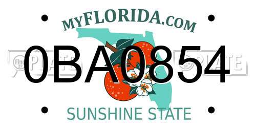 0BA0854 Florida License Plate