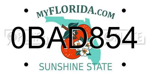 0BAD854 Florida License Plate