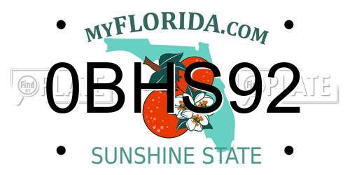 0BHS92 Florida License Plate