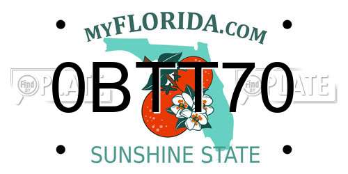 0BTT70 Florida License Plate