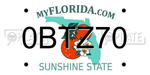 0BTZ70 Florida License Plate