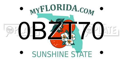 0BZT70 Florida License Plate