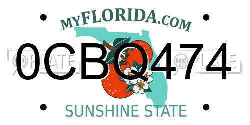 0CBQ474 Florida License Plate