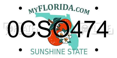 0CSO474 Florida License Plate