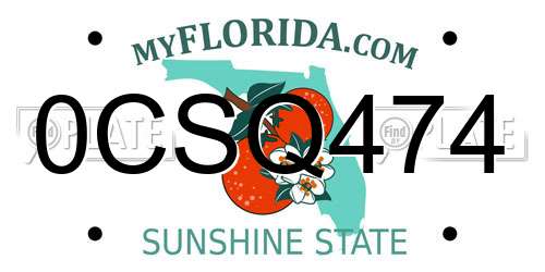 0CSQ474 Florida License Plate