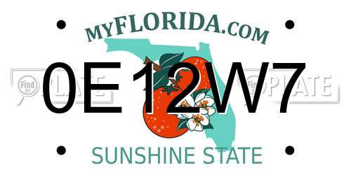 0E12W7 Florida License Plate