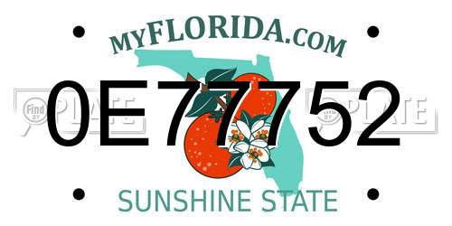 0E77752 Florida License Plate