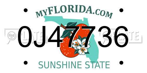 0J47736 Florida License Plate