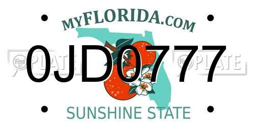 0JD0777 Florida License Plate