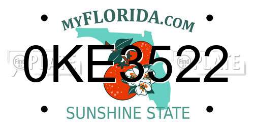 0KE3522 Florida License Plate