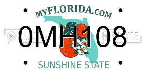 0MH108 Florida License Plate