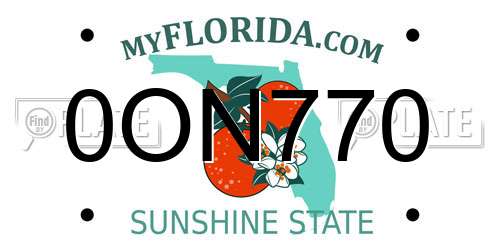 0ON770 Florida License Plate