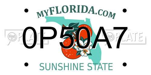 0P50A7 Florida License Plate