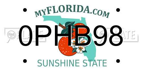0PHB98 Florida License Plate