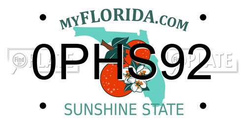 0PHS92 Florida License Plate