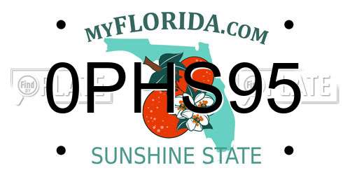 0PHS95 Florida License Plate