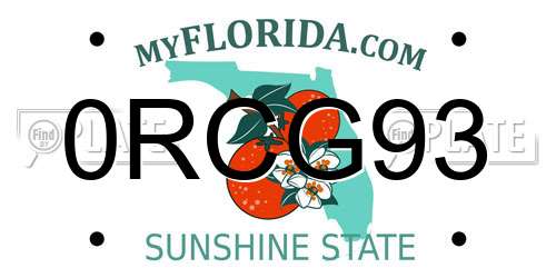 0RCG93 Florida License Plate