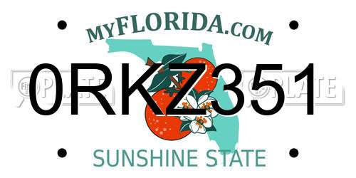 0RKZ351 Florida License Plate