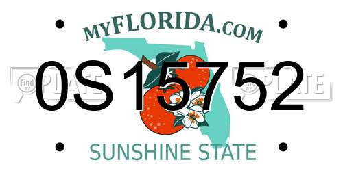 0S15752 Florida License Plate