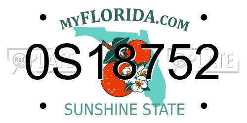 0S18752 Florida License Plate