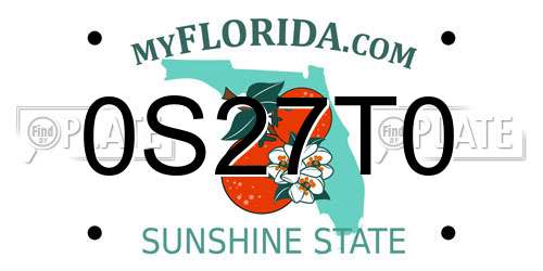 0S27T0 Florida License Plate