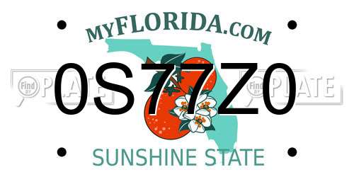 0S77Z0 Florida License Plate