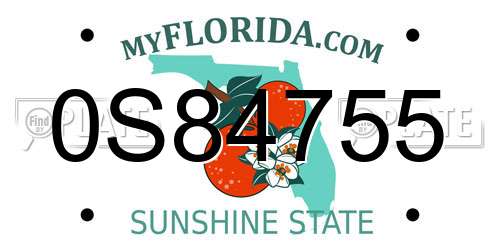 0S84755 Florida License Plate