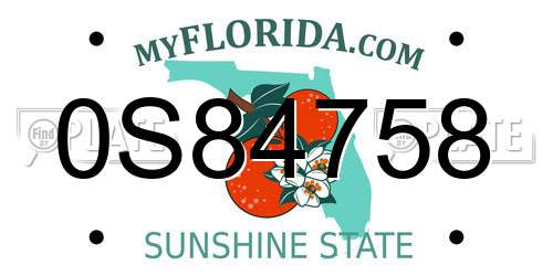 0S84758 Florida License Plate